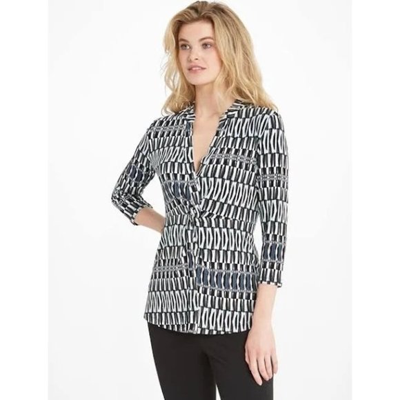 NIC+ZOE Tops - Nic & Zoe Batik Striped Geometric Tie Knot Top